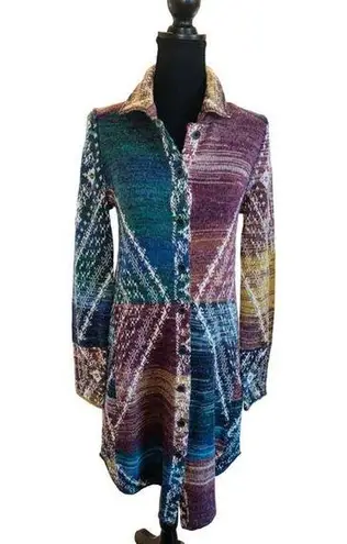 Free People  Multi Patchwork Knit Button-Front Long Sleeve Cardigan Sweater Boho