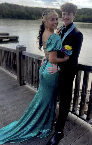 Teal Sequin Prom Dress Size 2