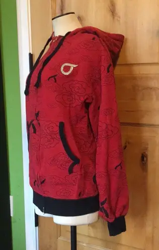 Orisue 2-Pocket Zip Up Red Black Hooded Sweatshirt $78 EUC Women’s XL; Men’s M