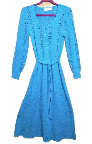 Vintage Marisa Christina Elegant Nubby Knit Blue Sweater Dress L Secretary Retro Size L