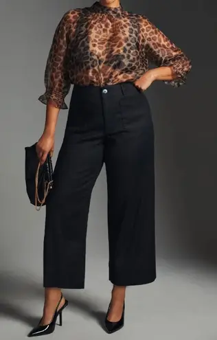 Maeve Anthropologie The Colette Linen Blend Crop Wide-Leg Pants Black 32T Black - Image 1