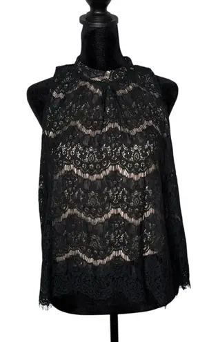 Fire Los Angeles Black Floral Lace Top High Neck Womens L Romantic Layered