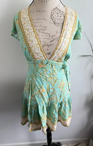 Saints + Secrets Wrap Dress Women's Size S Short Sleeve Floral Print Mini Blue - Image 1