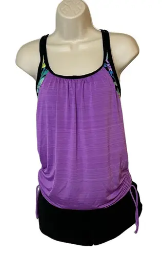 Gerry Purple Floral Racerback Tankini Top S Active Swim Style