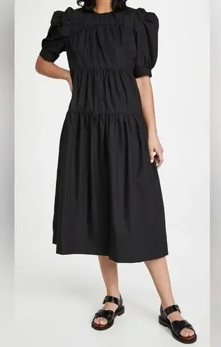 En Saison Poplin midi maxi dress tiered puff short sleeves modest hill house Black Size XS