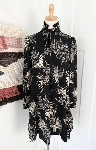 Ba&sh Eugenie Floral Tie Neck Long Sleeve Tiered Mini Dress Black Sz 8