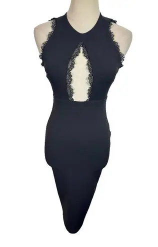 Nookie Sweet Life High Neck Cutout Lace Trim Pencil Midi Dress Black x Revolve
