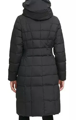 Cole Haan Women's Black Knee Length Hooded Quilted Down Coat Jacket