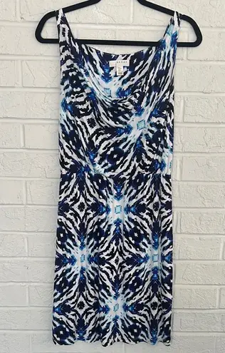 Kenar Blue and White Slip Midi Dress with Spaghetti Straps