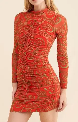 Lisa Says Gah Ruched Long Sleeve Heart Print Mini Dress Size L NWT Red Size L