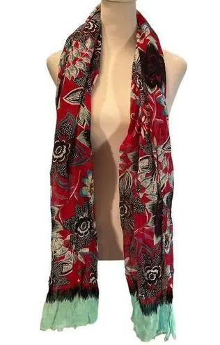 Red, Blue, White Floral Scarf One Size Blue