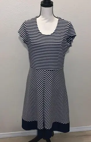 DE Collection Striped A-Line Office Formal Dress Navy White