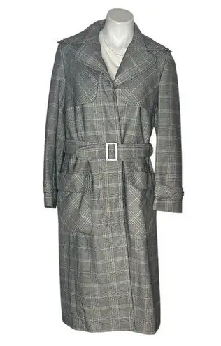DONALD BROOKS For Main Street Plaid Trench Coat Belted Epaulets Fits Size Small Gray