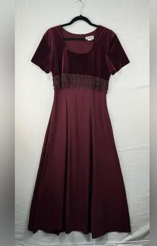 Jody California Maroon Velvet Maxi Dress Holiday Vintage Size 9 USA Made Red