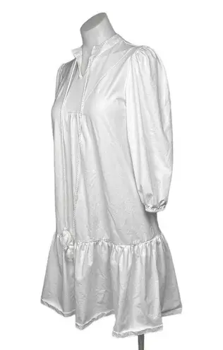 Blank White Tassels 3/4 Puff Sleeve Tiered Peasant Cottage Midi Boho Dress Sz XS