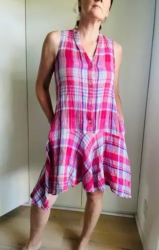 Anthropologie  Maeve Pippa Plaid Seersucker Madras Summer Dress Size Small PInk