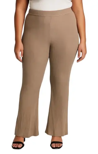 Song Of Style Tan Rib Knit High Waist Flared Bootcut Trousers Leggings Pants XL Gray