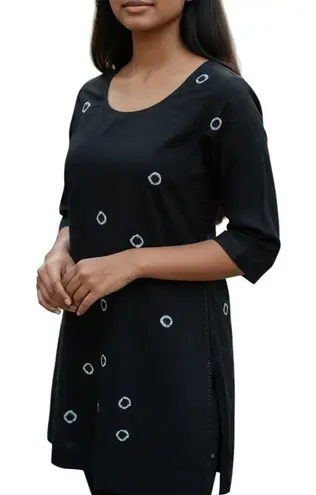 Twine X Prabartana Silk Cotton Blend Tunic Mini Dress Navy Blue, Tie