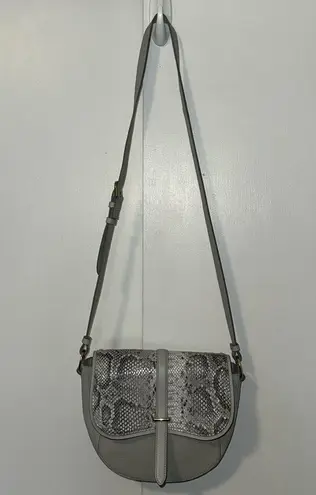 Nordstrom  Genuine Leather Crossbody Saddle Bag Gray w Snakeskin Print Purse