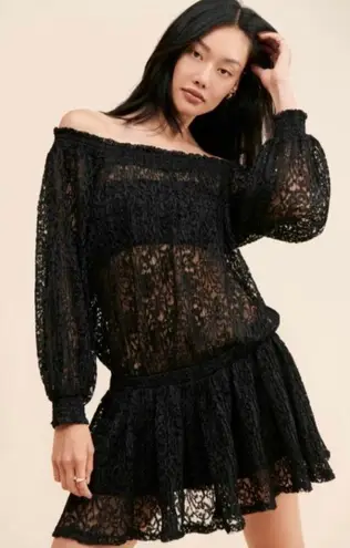 Free People  One Party Carina Meadow Black Lace Mini Dress and Tube Top Set Large