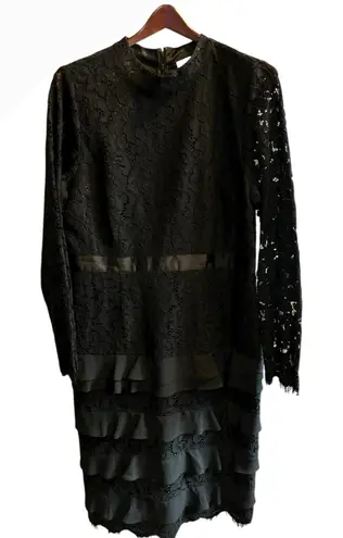 Rachel Parcell Black Lace Ruffled Tiered Mock Neck Long Sleeve Dress XL