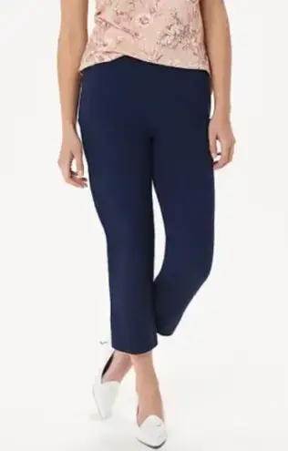 Isaac Mizrahi Live Pants Women's 12 Navy 24/7 Stretch Crop Back Slit Pull On