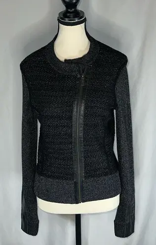 White + Warren Asymmetric Zip Up Blazer Jacket Size Small MOTO Motorcycle Biker Black