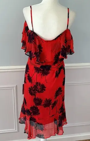 Donna Morgan NWT Belted Trapeze Dress W/Ruffle Cold Shoulder Size 14 Floral