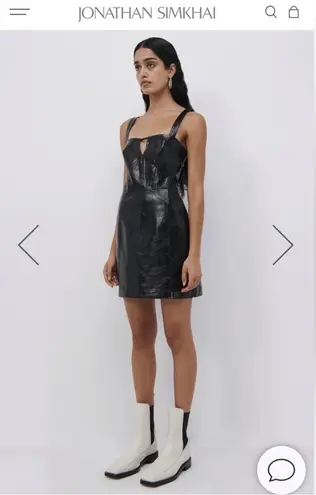 Jonathan Simkhai Standard Abra patent crinkle vegan leather bustier dress XS NWT Black
