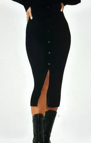 LITA By Ciara Icon Rib V Neck Cardigan Button Front Midi Dress Black M Size M