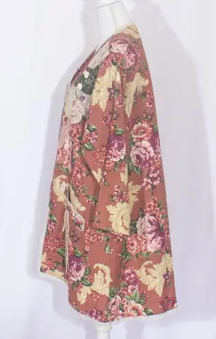 VINTAGE LACY AFTERNOON Floral English Garden Open Front Cardigan Size L Size L