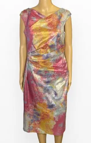 Rickie Freeman for Teri Jon
80s Rainbow Metallic Ruched Jagged Cap Sleev… Pink Size 12