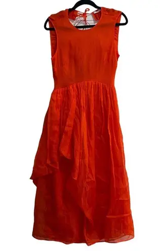 Cecilie Bahnsen Fang Draped Open Back Sleeveless Midi Dress Orange