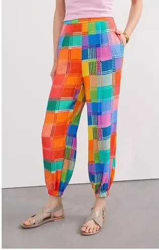 Farm Rio Anthropologie LG Pants Women's Rainbow Checkered Woven Jogger Pants NWT