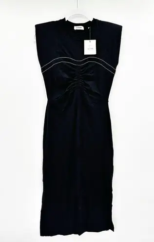 Sandro Black Stitched Ruched Gathered Midi Dress Size 34 NWT