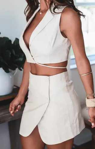 Linen Blazer + Skirt Set Tan Size XS