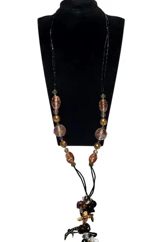 Retro Bee Rose Bird Bead Cluster Necklace Extra Long Y Drop 32" Boho Bohemian