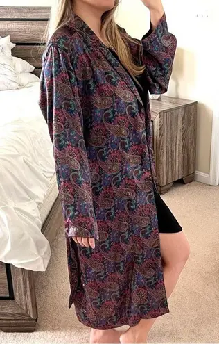 Cacique Vintage Paisley Satin Robe Medium 90s Lingerie Multicolor