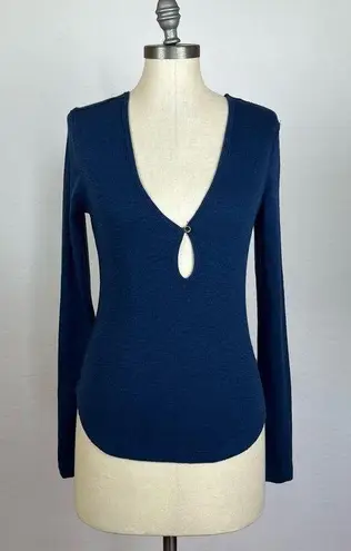 Free People  Indigo Ribbed Knit Long Sleeve Top