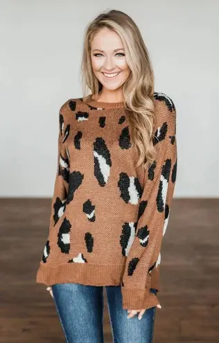 Pulse Anywhere We Go Animal Print Sweater-Brown Sz L VGUC