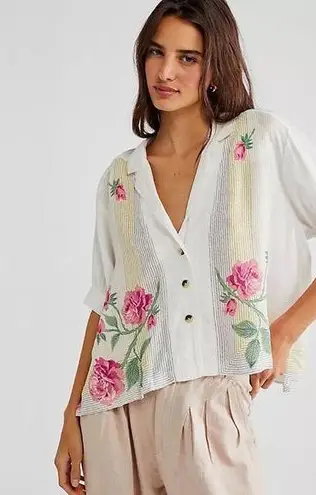 Free People  Big Blooms Floral Button Down Shirt