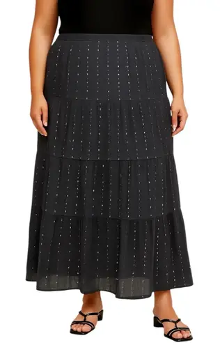 INC International Concepts Black Pleated Sequin Beaded Midi A