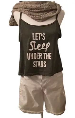 Shein size M grey crop graphic tank top “Lets sleep under the stars” EUC thumbnail 1