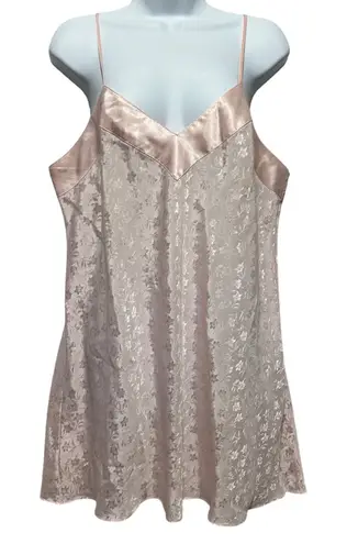 Cacique Lingerie Chemise L Pink Jacquard Floral Slip Dress Coquette Boudoir