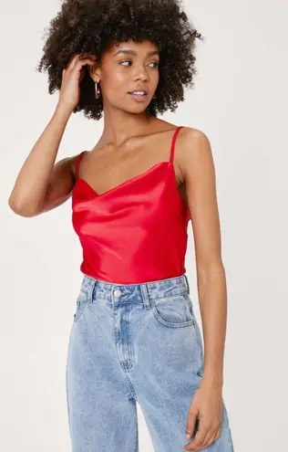 Nasty Gal Red Cowl Neck Satin Top