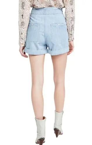 Isabel Marant Etoile Marius Light Blue Cotton Tie Waist Utility Shorts 38 NWOT