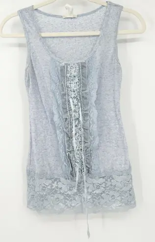 Mine Womens VTG Y2K Coquette Fairycore Beachy Linen Blend Lace Tank Top Size M Blue Size M