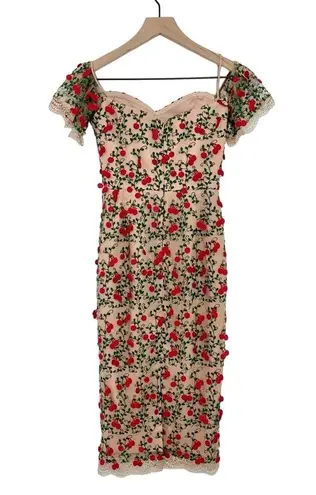 Dress the Population Tara Cherry Vine Rogue Red Dress Off The Shoulder Cocktail