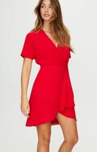 Babaton Aritzia Wallace Red Short Sleeve Tie Mini Wrap Dress, Size XXS