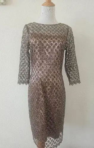 Cachet Lace Sequin Sparkle Taupe Light Brown Dress Size 4